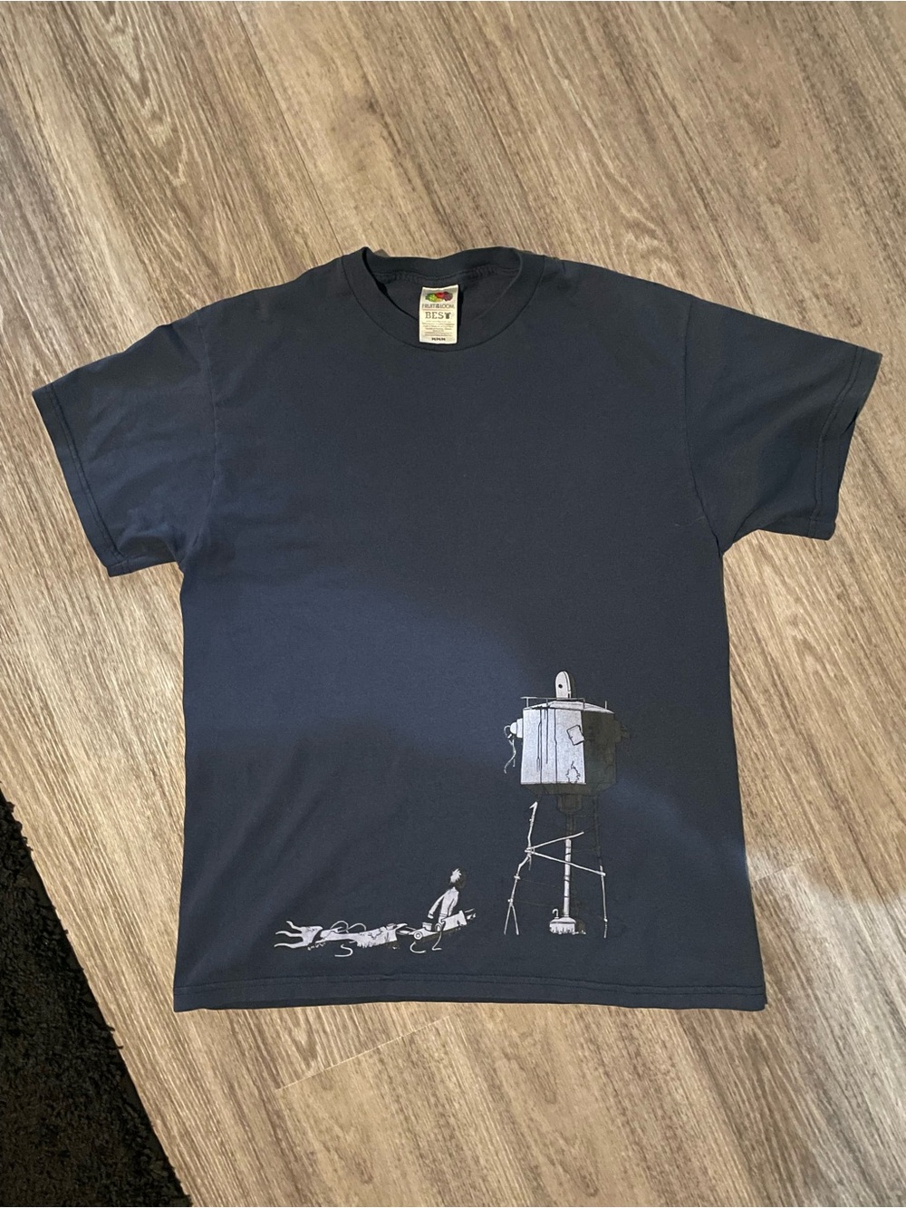 Y2K Fruit of the Loom Navy Blue Short Sleeve Graphic Tee super fire 🔥